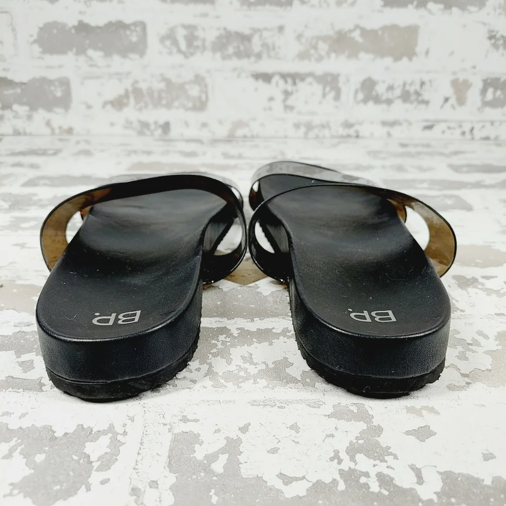 NEW BP. Black Strappy Slip On Summer Flat Unisex Beach Sandals M1000